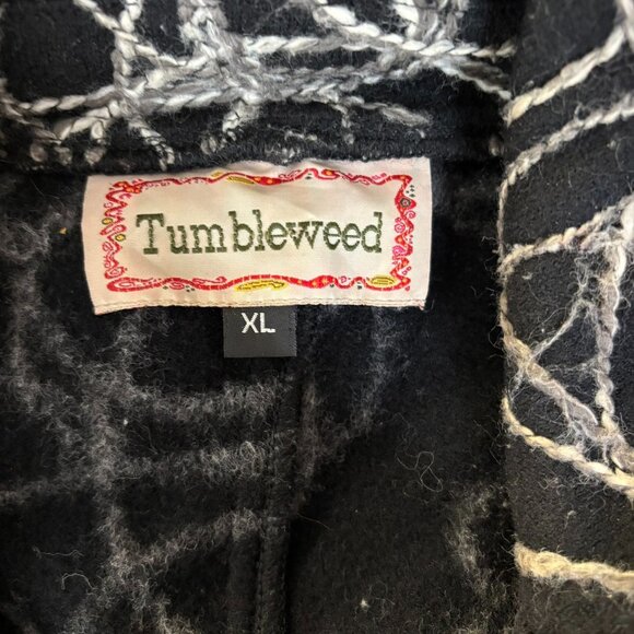 Tumbleweed Sleeveless Vest Jacket XL Black Wool Abstract White Swirl Snaps - Picture 6 of 8